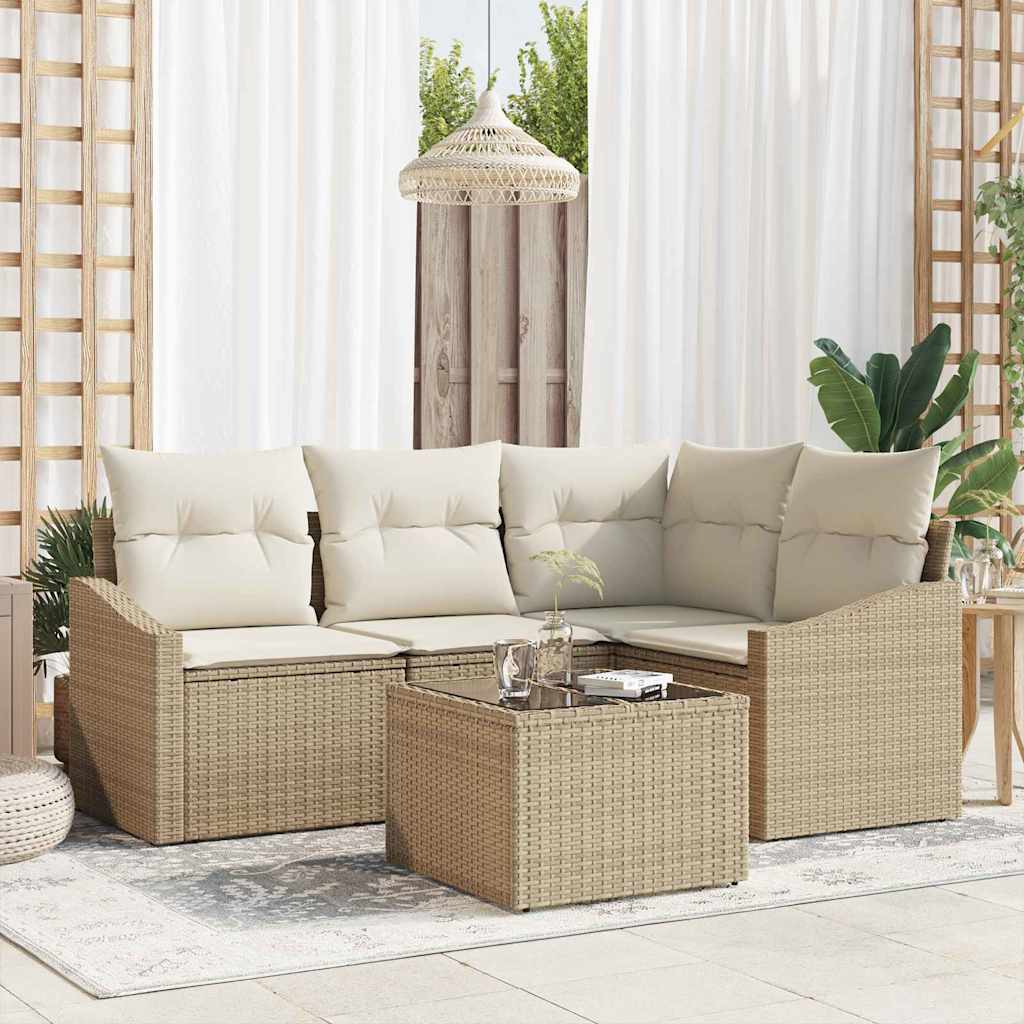 vidaXL Conjunto de sofás de jardín 5 uds. Beige y Crema