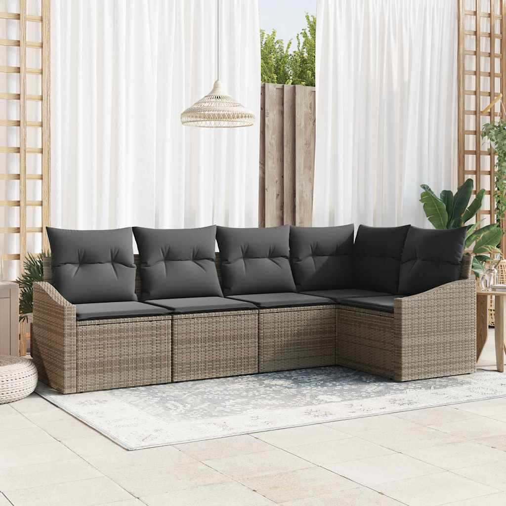 vidaXL Conjunto de sofás de jardín 5 uds. Gris ratán sintético