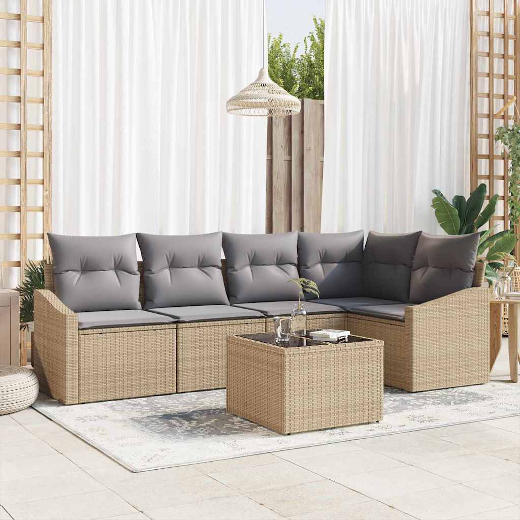 vidaXL Conjunto de sofás de jardín 6 uds. Beige y Gris Claro