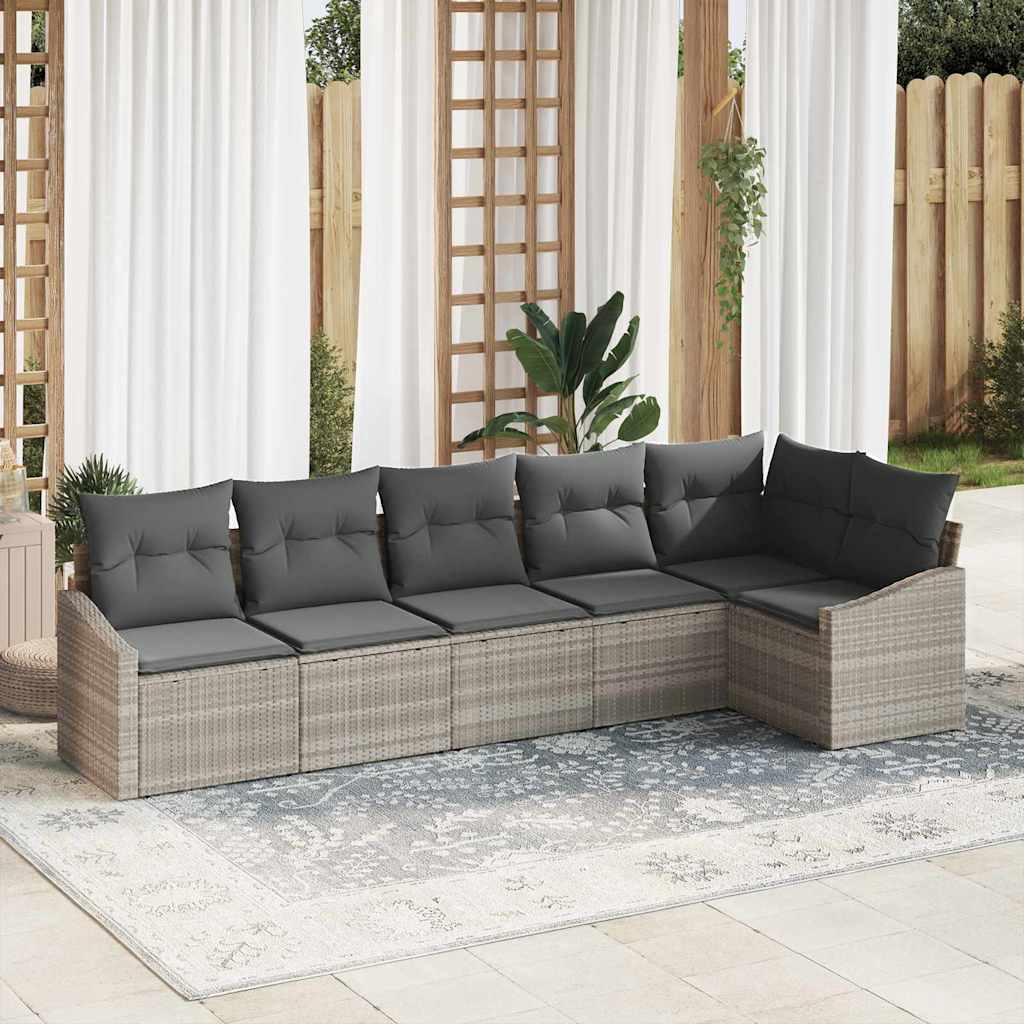 vidaXL Conjunto de sofás de jardín 6 uds. Gris Claro ratán sintético