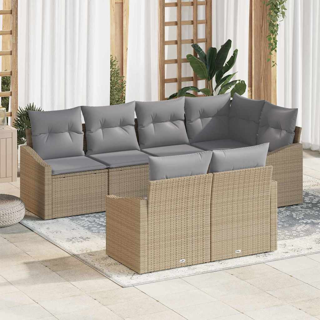 vidaXL Conjunto de sofás de jardín 7 uds. Beige y Gris Claro
