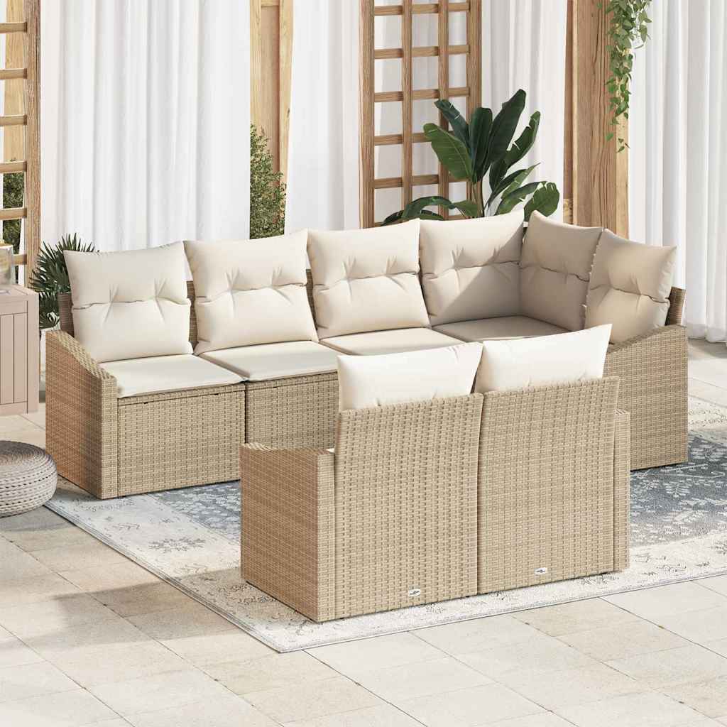 vidaXL Conjunto de sofás de jardín 7 uds. Beige y ratán sintético