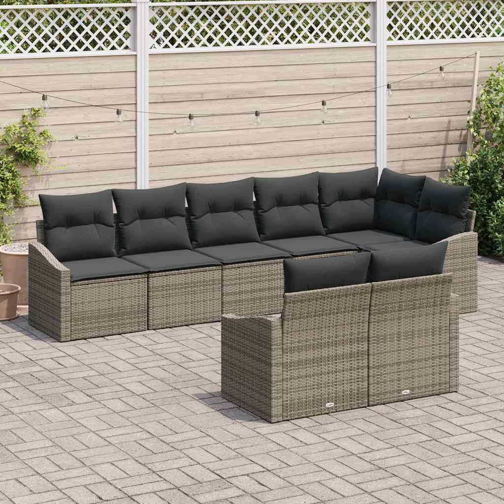 vidaXL Conjunto de sofás de jardín 8 uds. Gris ratán sintético