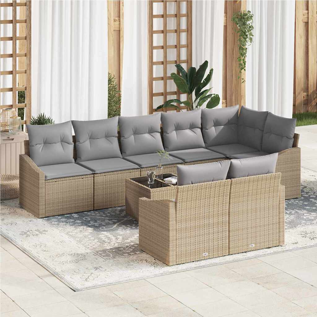 vidaXL Conjunto de sofás de jardín 9 uds. Beige y Gris Claro