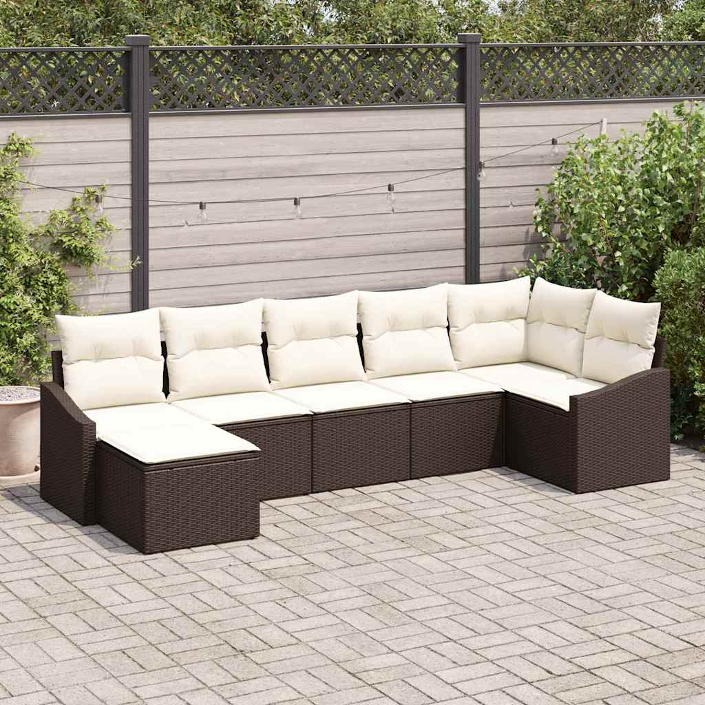 vidaXL Conjunto de sofá de jardín 7 uds. Marrón y crema