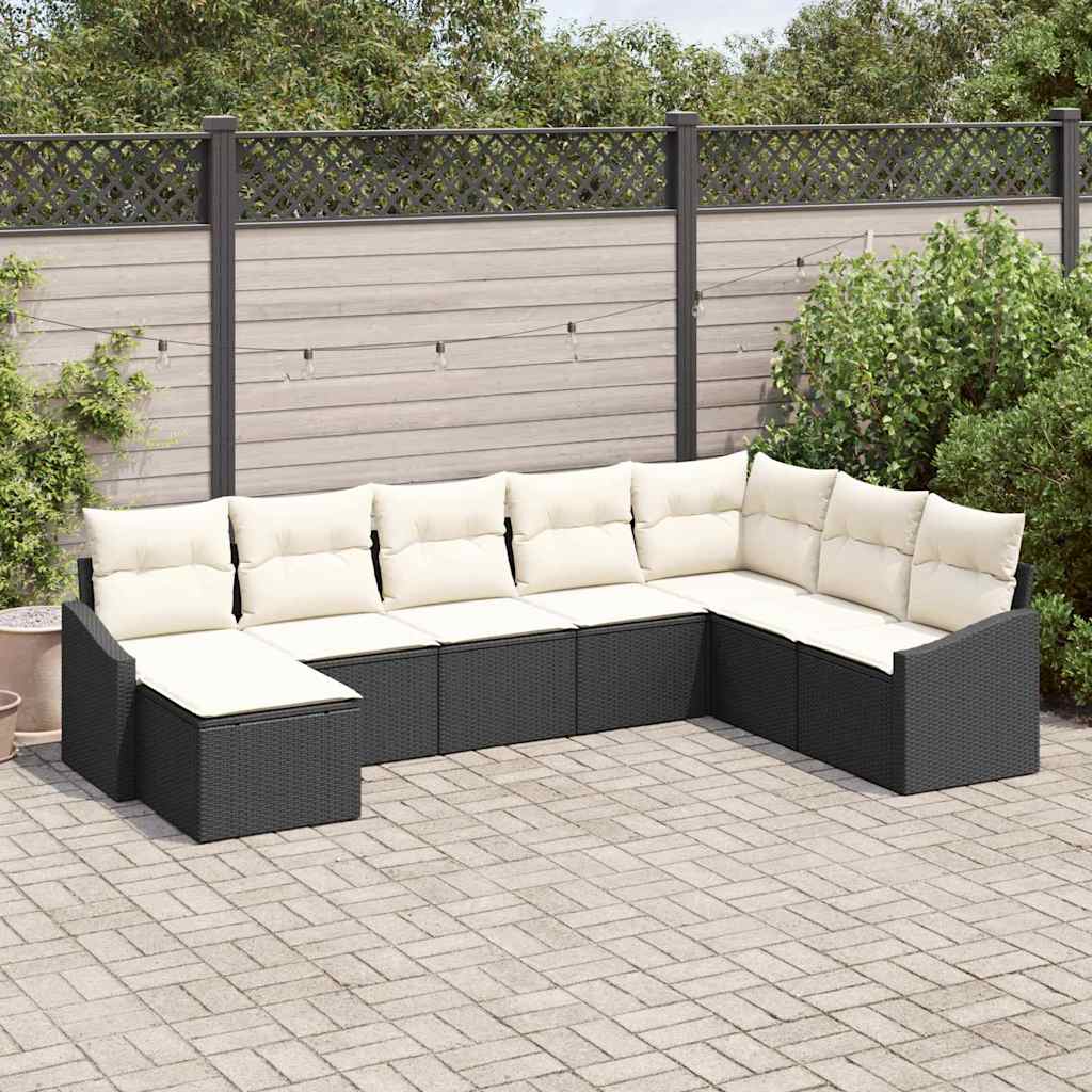 vidaXL Conjunto de sofá de jardín 8 uds. Negro y crema ratán sintético