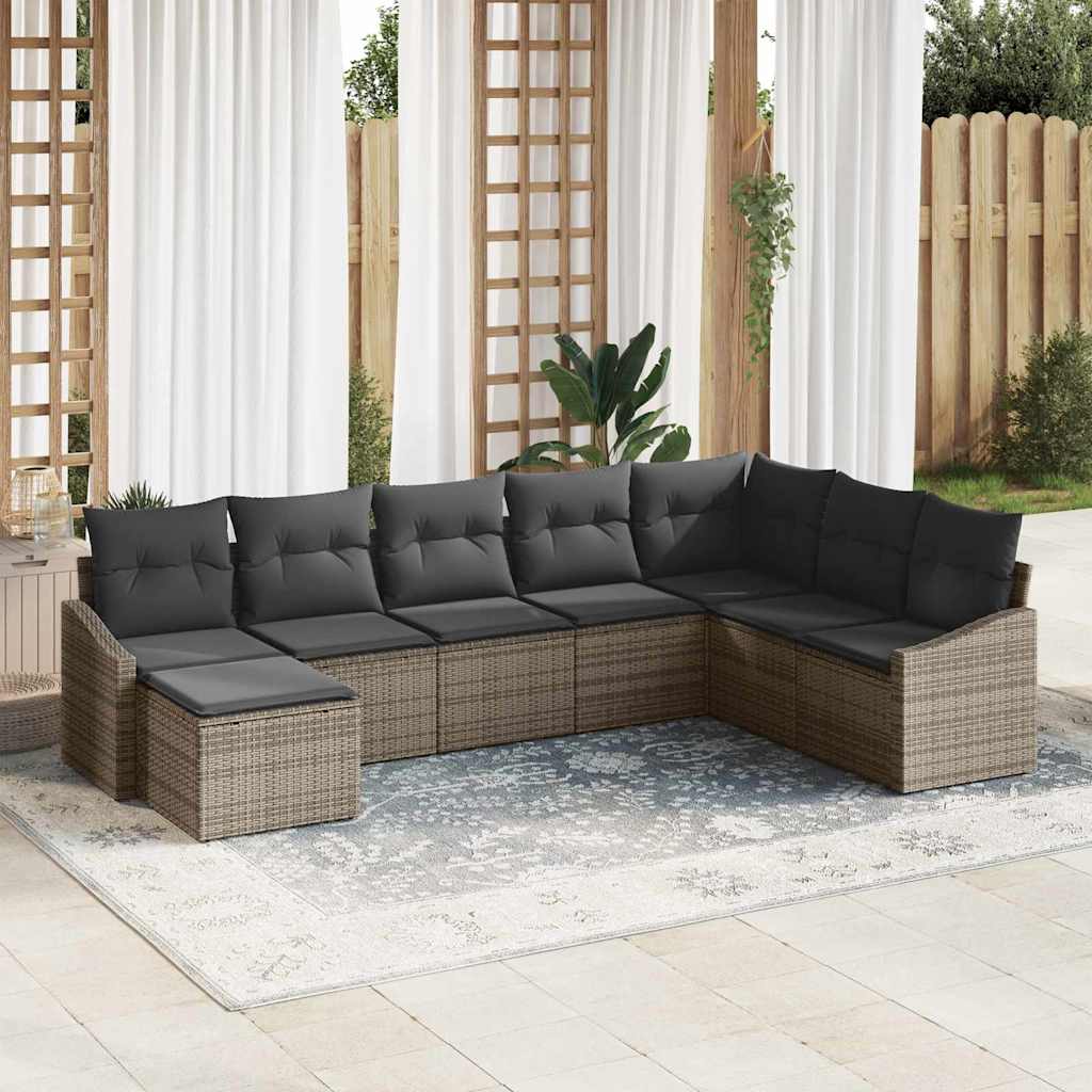 vidaXL Conjunto de sofá de jardín 8 uds. Gris ratán sintético