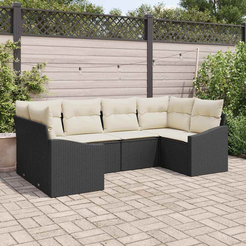 vidaXL Conjunto de sofás de jardín 6 uds. Negro y crema