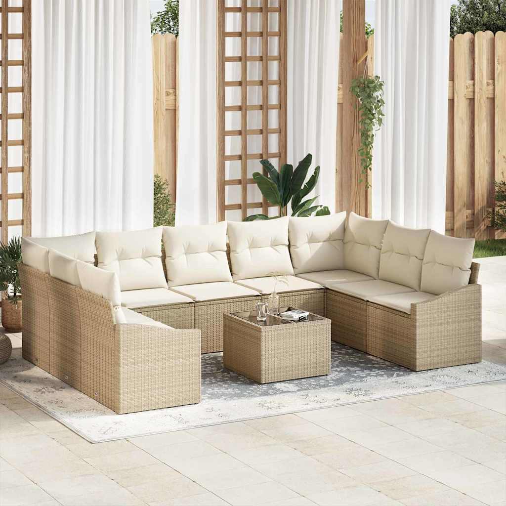 vidaXL Conjunto de sofás de jardín 9 uds. Beige y Crema