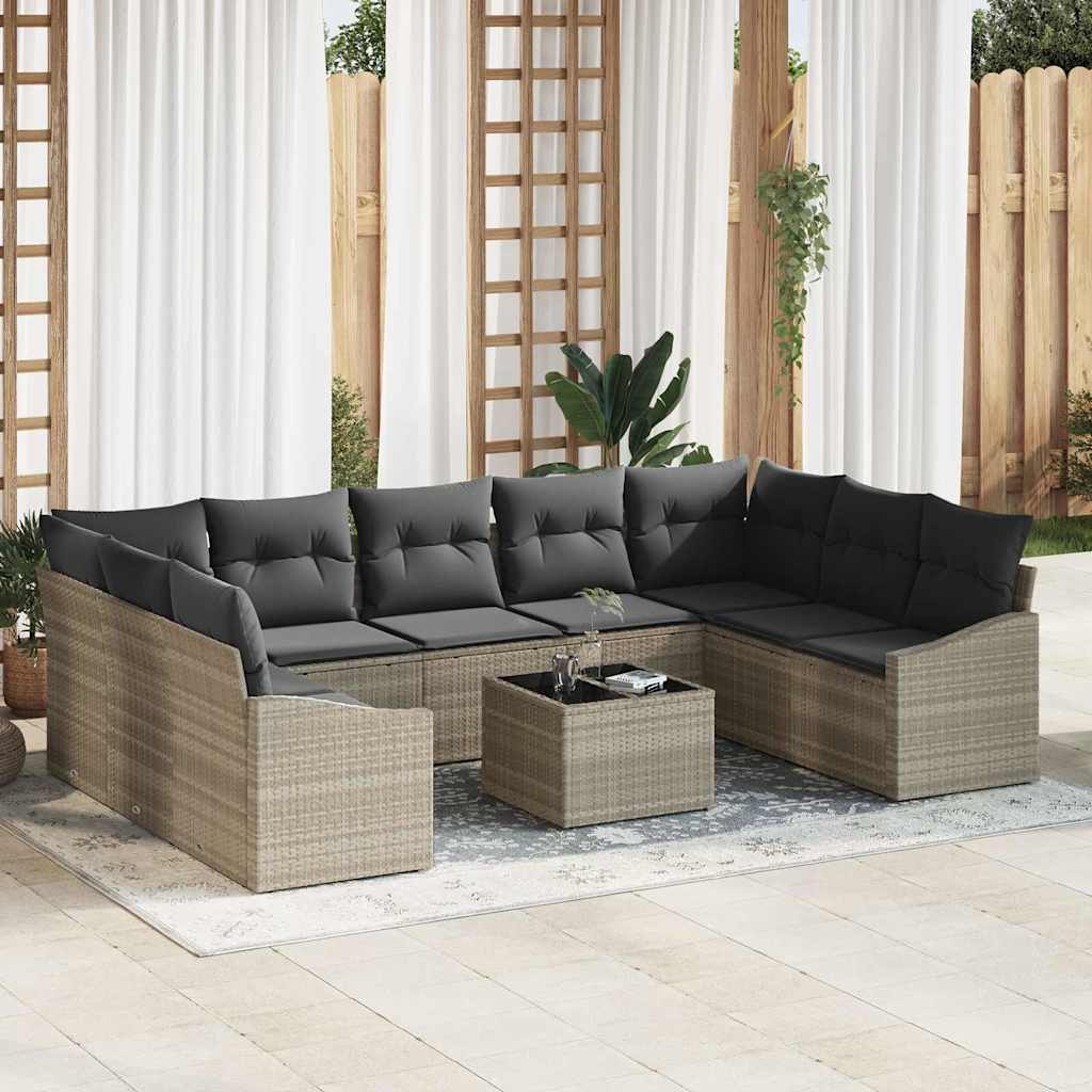 vidaXL Conjunto de sofás de jardín 9 uds. Gris Claro ratán sintético