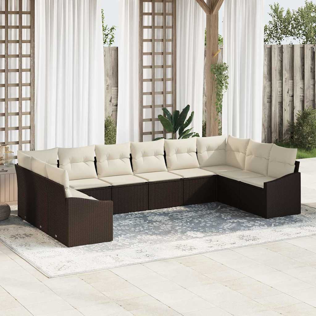 vidaXL Conjunto de sofás de jardín 10 uds. Marrón y crema