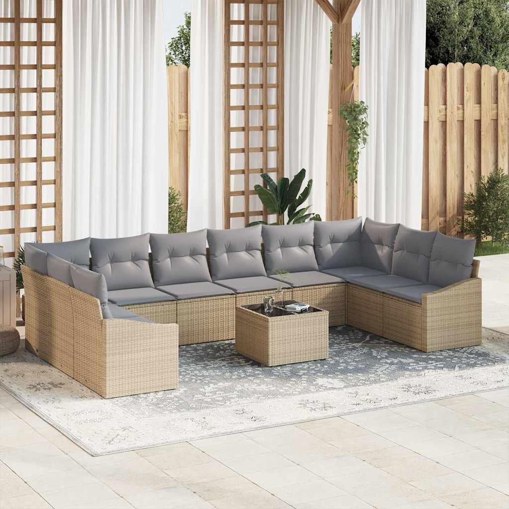 vidaXL Conjunto de sofás de jardín Beige y Gris Claro ratán sintético