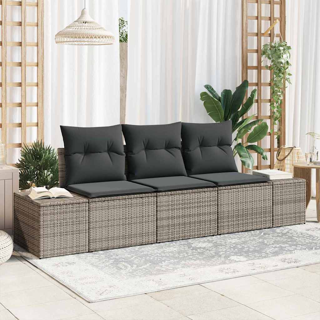 vidaXL Conjunto de sofás de jardín 3 uds. Gris ratán sintético