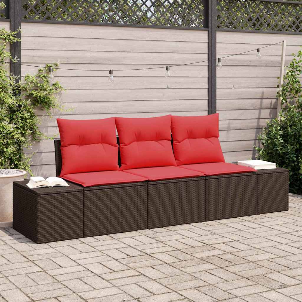 vidaXL Conjunto de sofás de jardín 3 uds. Marrón y Rojo