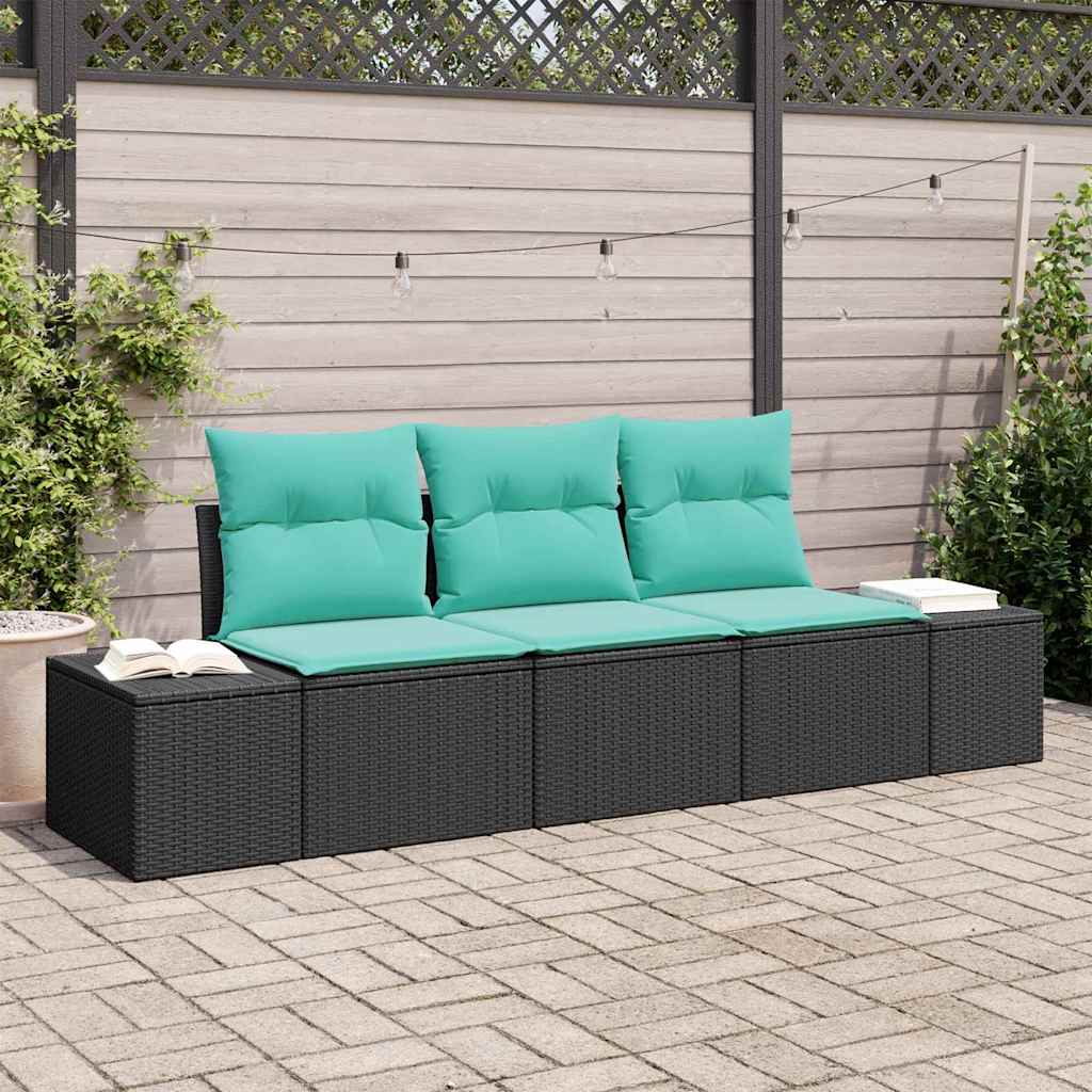 vidaXL Conjunto de sofás de jardín 3 uds. Negro y Turquesa