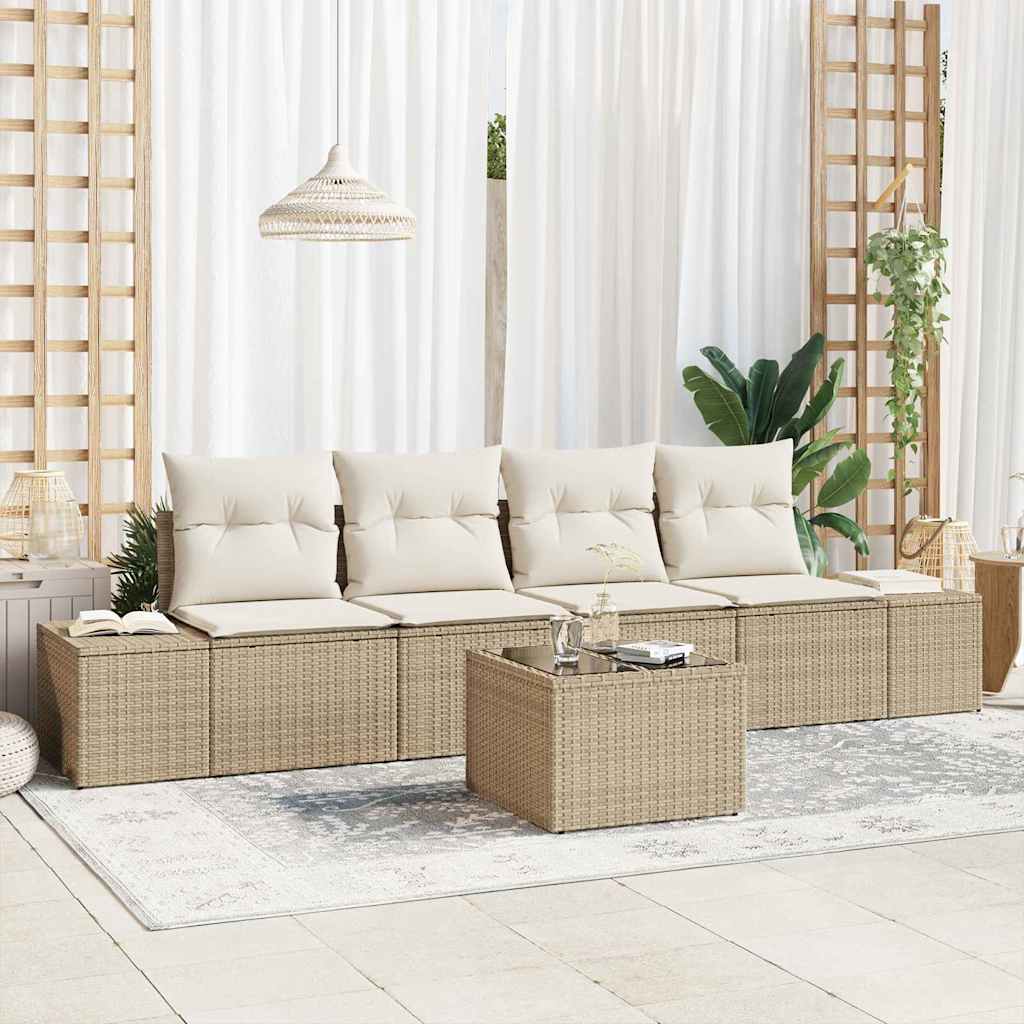 vidaXL Conjunto de sofá de jardín 5 uds. Beige y Crema ratán sintético
