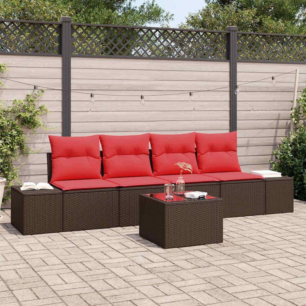 vidaXL Conjunto de sofá de jardín 5 uds. Beige y Rojo ratán sintético
