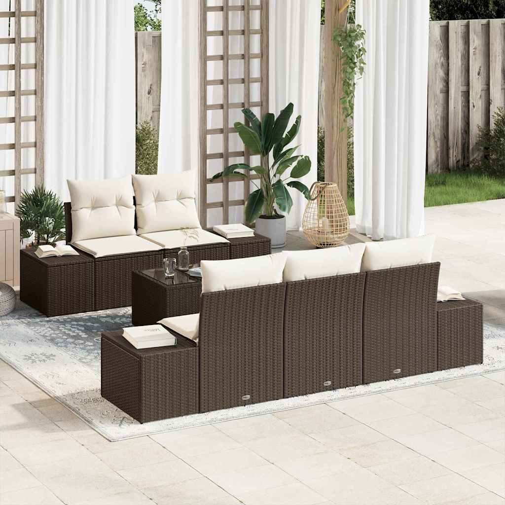 vidaXL Conjunto de sofá de jardín 6 uds. Marrón y crema