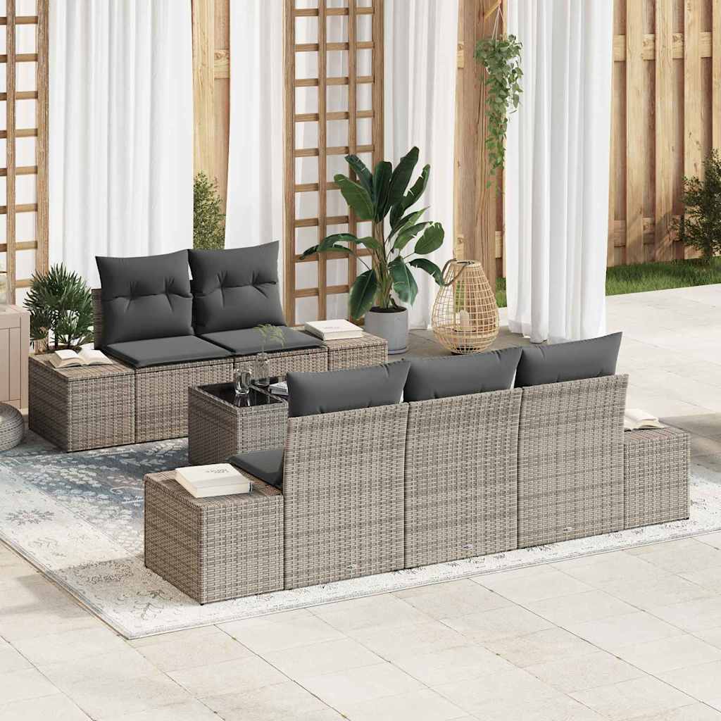 vidaXL Conjunto de sofá de jardín 6 uds. Gris ratán sintético