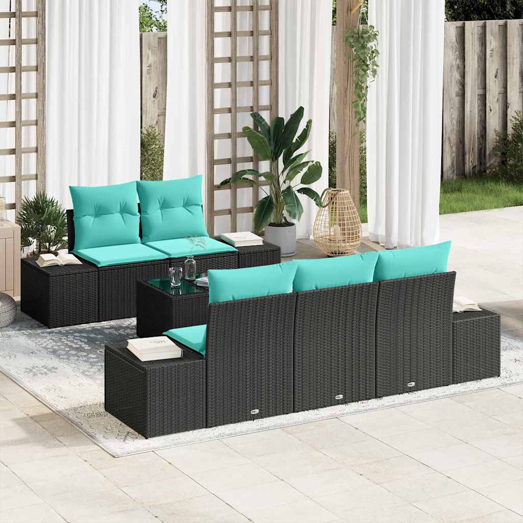 vidaXL Conjunto de sofá de jardín 6 uds. Negro y Turquesa