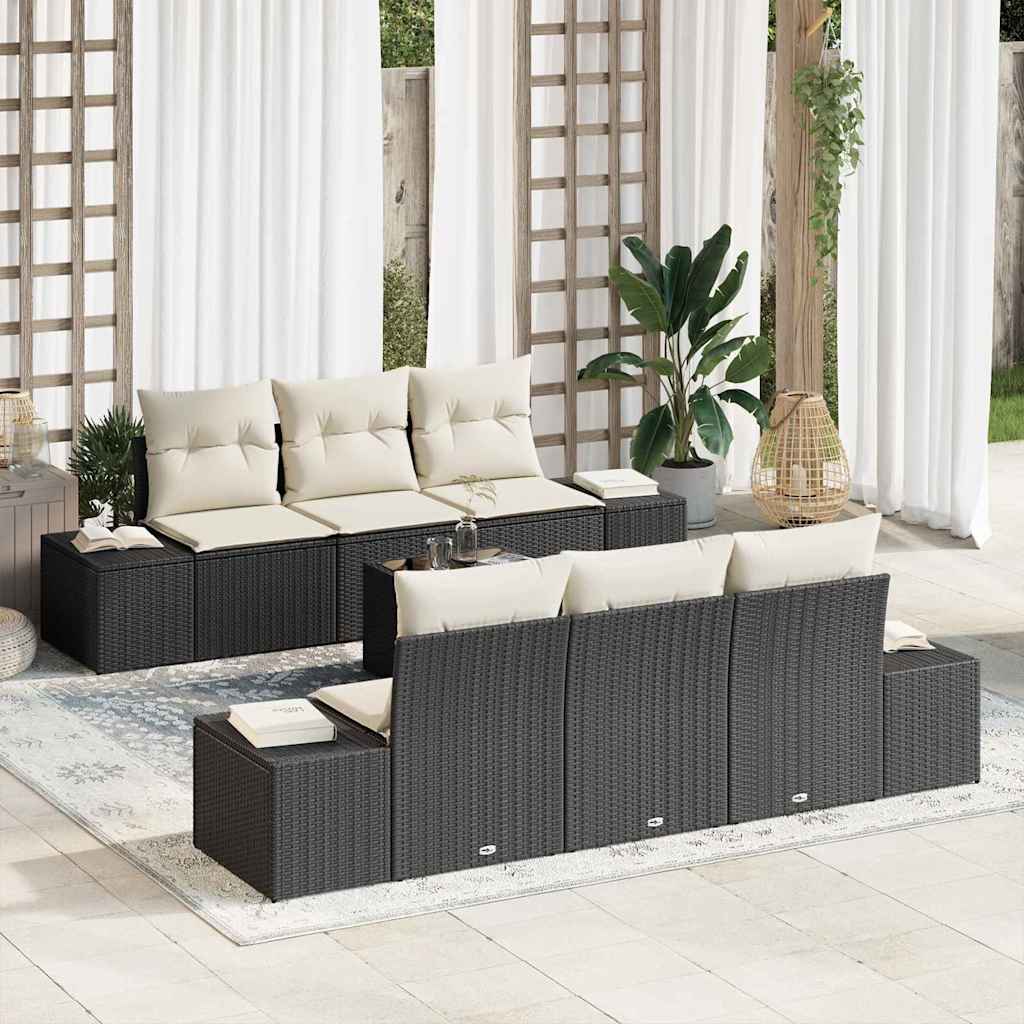 vidaXL Conjunto de sofá de jardín 8 uds. Negro y crema ratán sintético