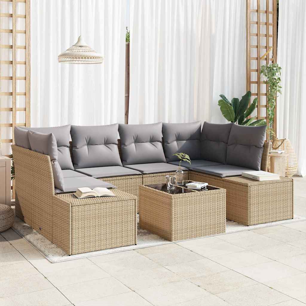 vidaXL Conjunto de sofá de jardín 8 uds. Beige y gris ratán sintético