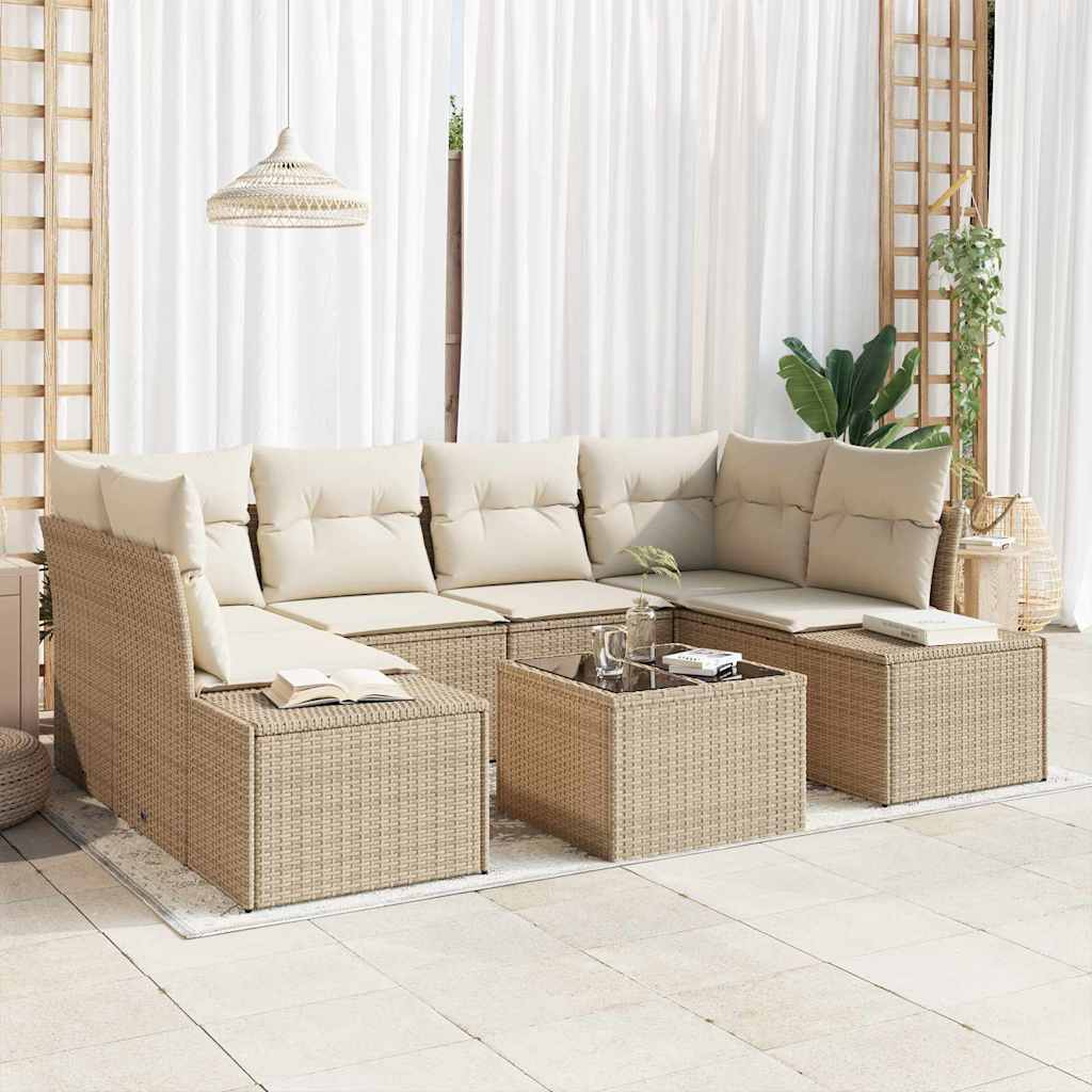 vidaXL Conjunto de sofá de jardín 8 uds. Beige y Crema ratán sintético