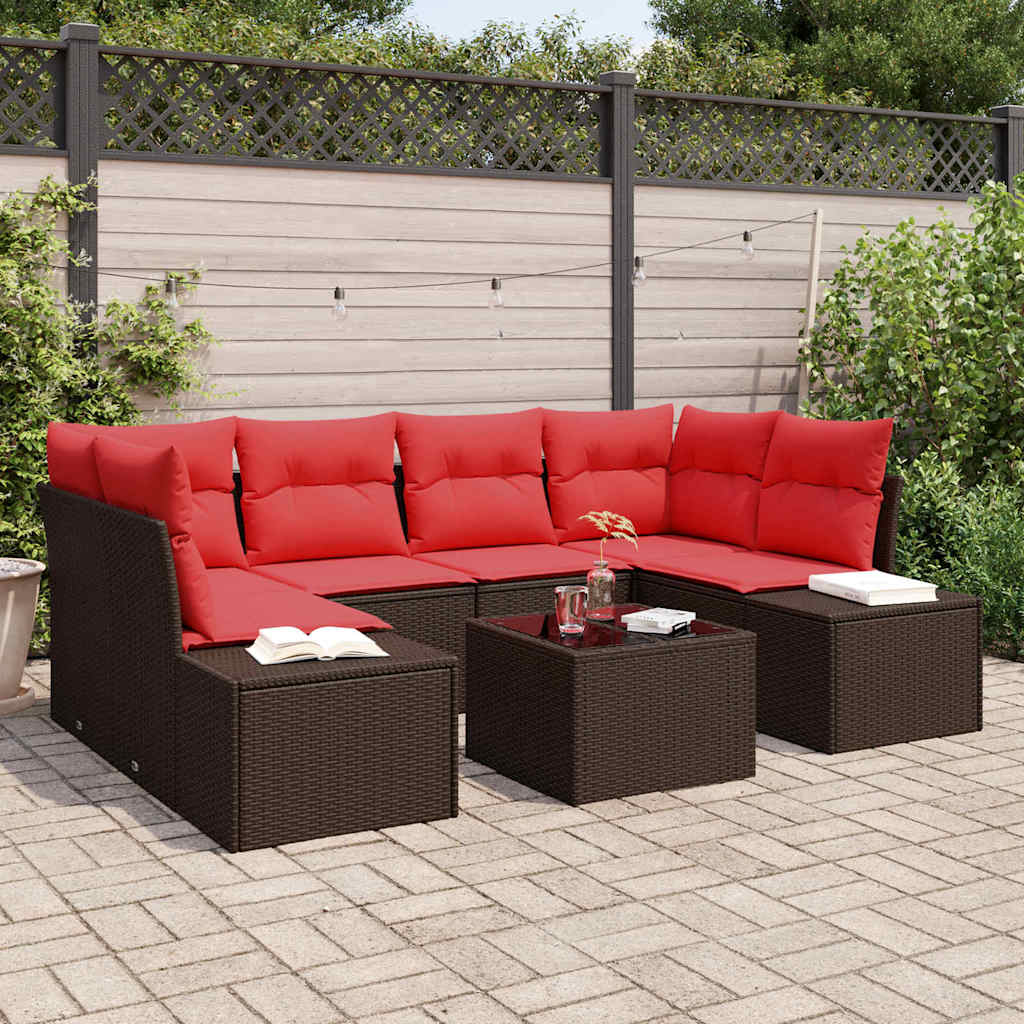 vidaXL Conjunto de sofá de jardín 8 uds. Beige y Rojo ratán sintético