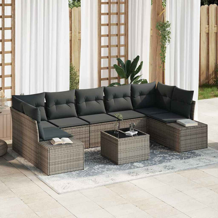 vidaXL Conjunto de sofá de jardín 8 uds. Gris ratán sintético