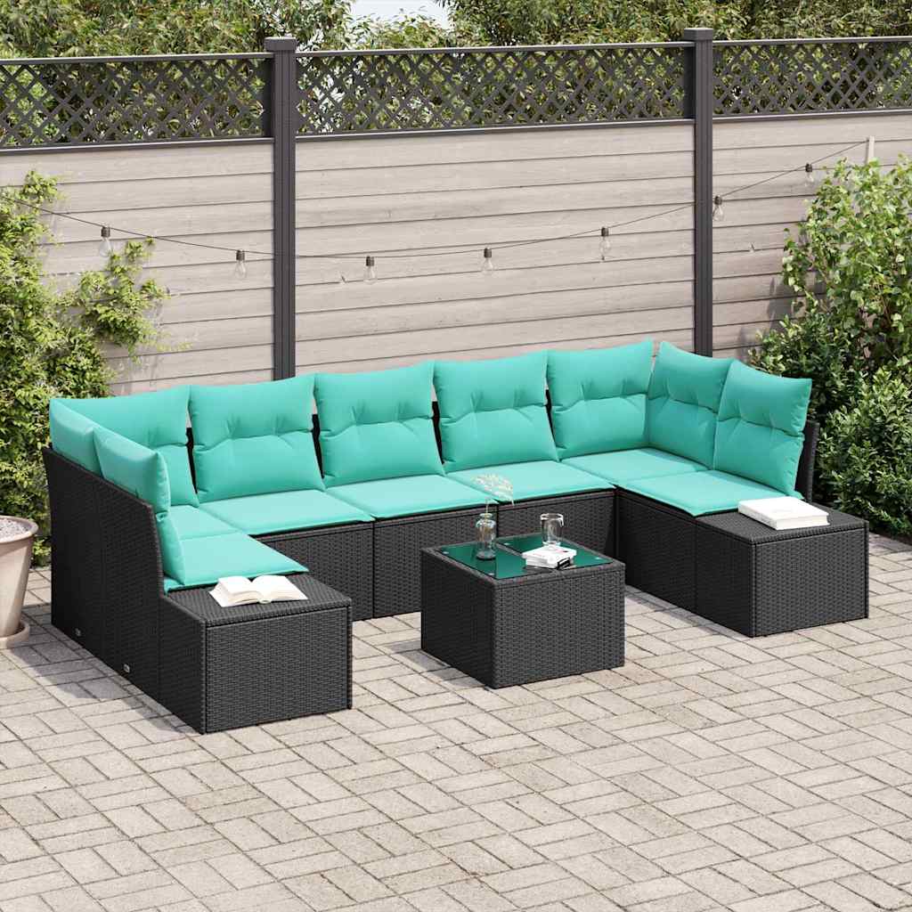vidaXL Conjunto de sofá de jardín 8 uds. Negro y Turquesa