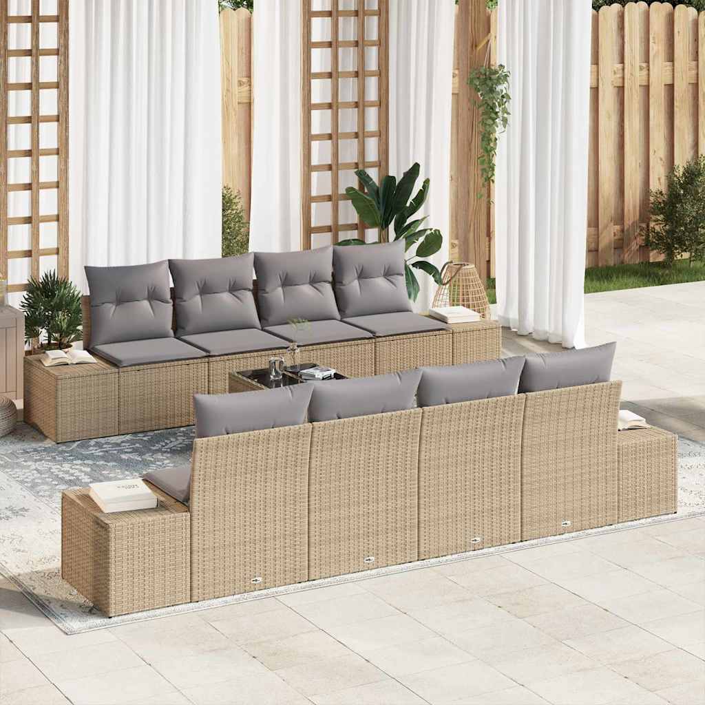 vidaXL Conjunto de sofá de jardín 8 uds. Beige y gris ratán sintético