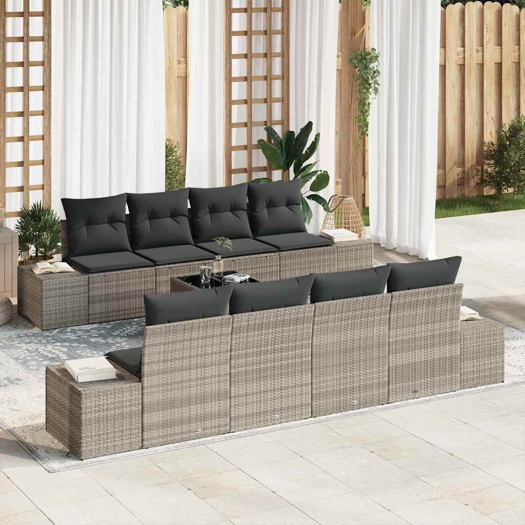 vidaXL Conjunto de sofá de jardín 8 uds. Gris Claro y Gris Oscuro