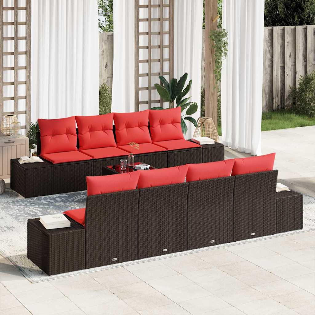 vidaXL Conjunto de sofá de jardín 9 uds. Beige y Rojo ratán sintético
