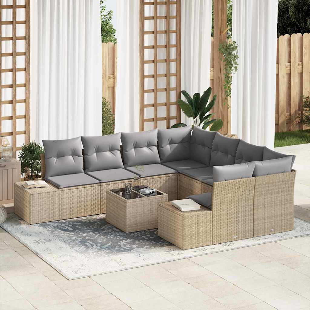 vidaXL Conjunto de sofá de jardín 9 uds. Beige y gris ratán sintético