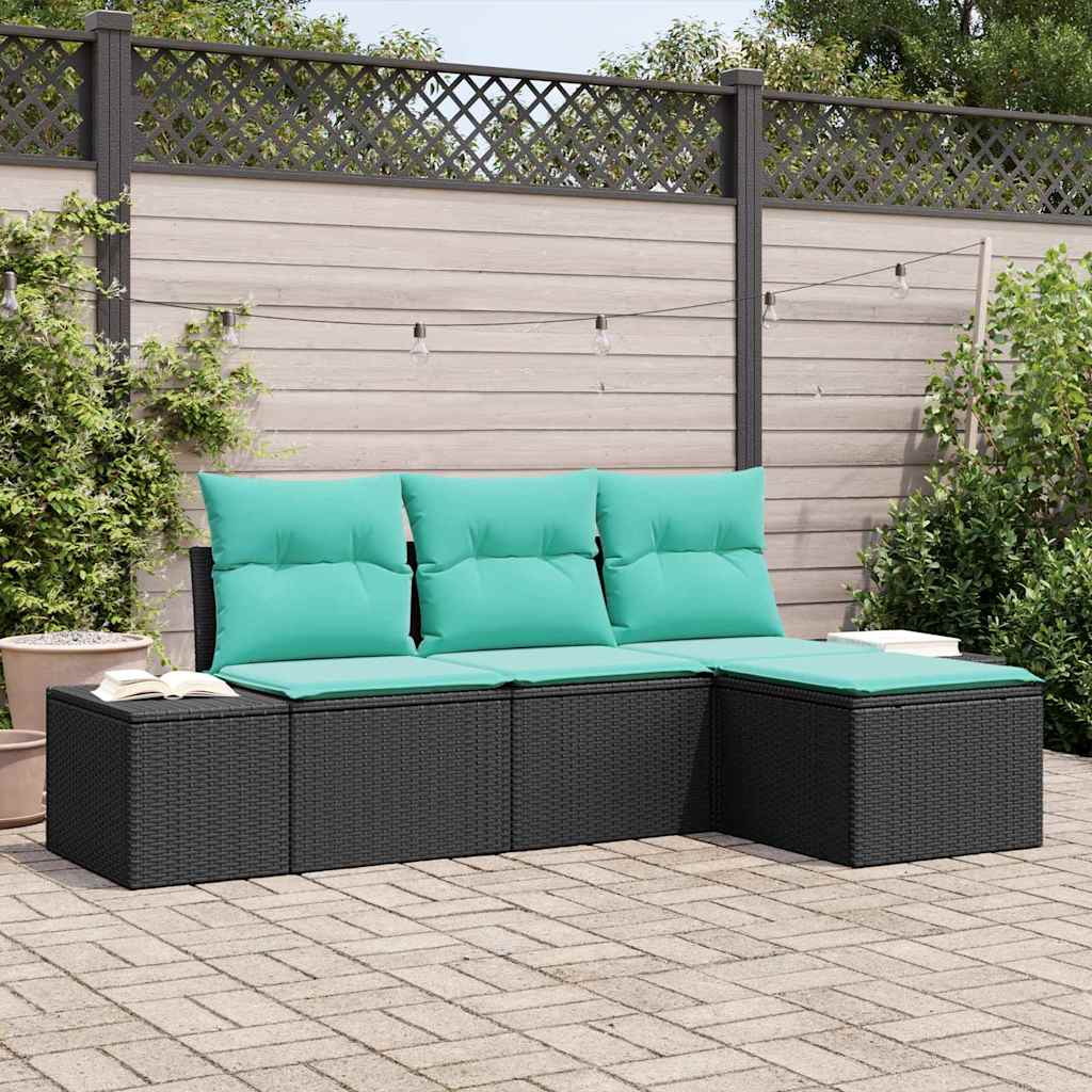 vidaXL Conjunto de sofá de jardín 4 uds. Negro y Turquesa