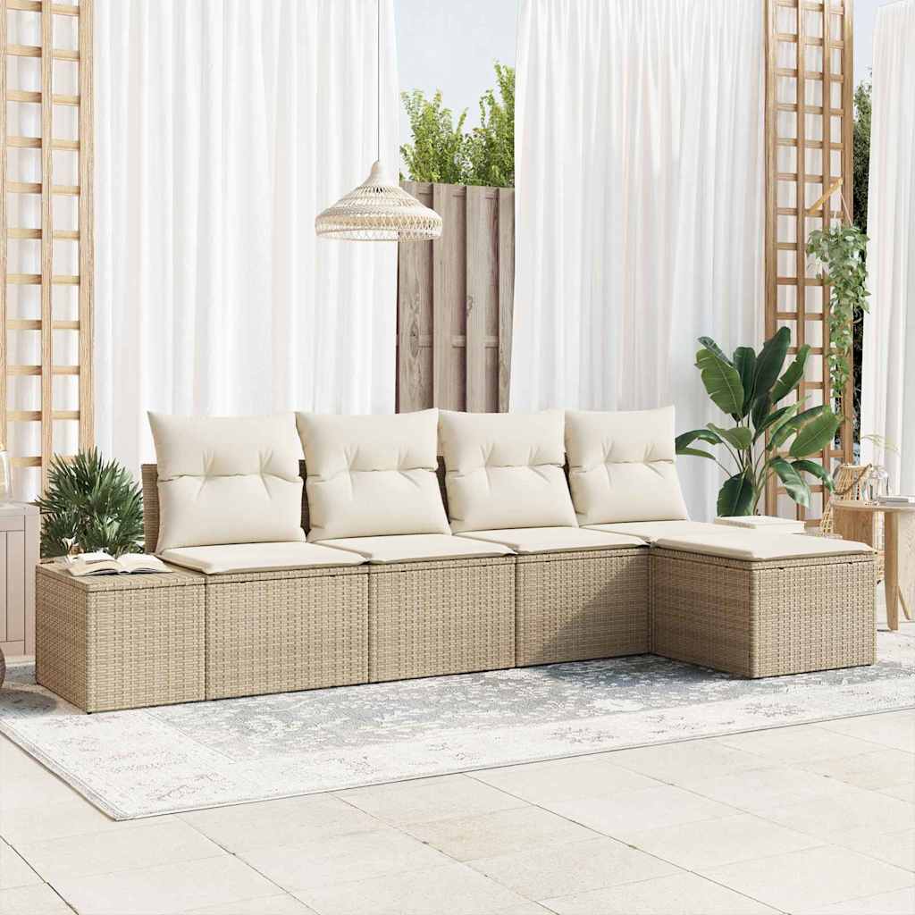 vidaXL Conjunto de sofá de jardín 5 uds. Beige y Crema ratán sintético
