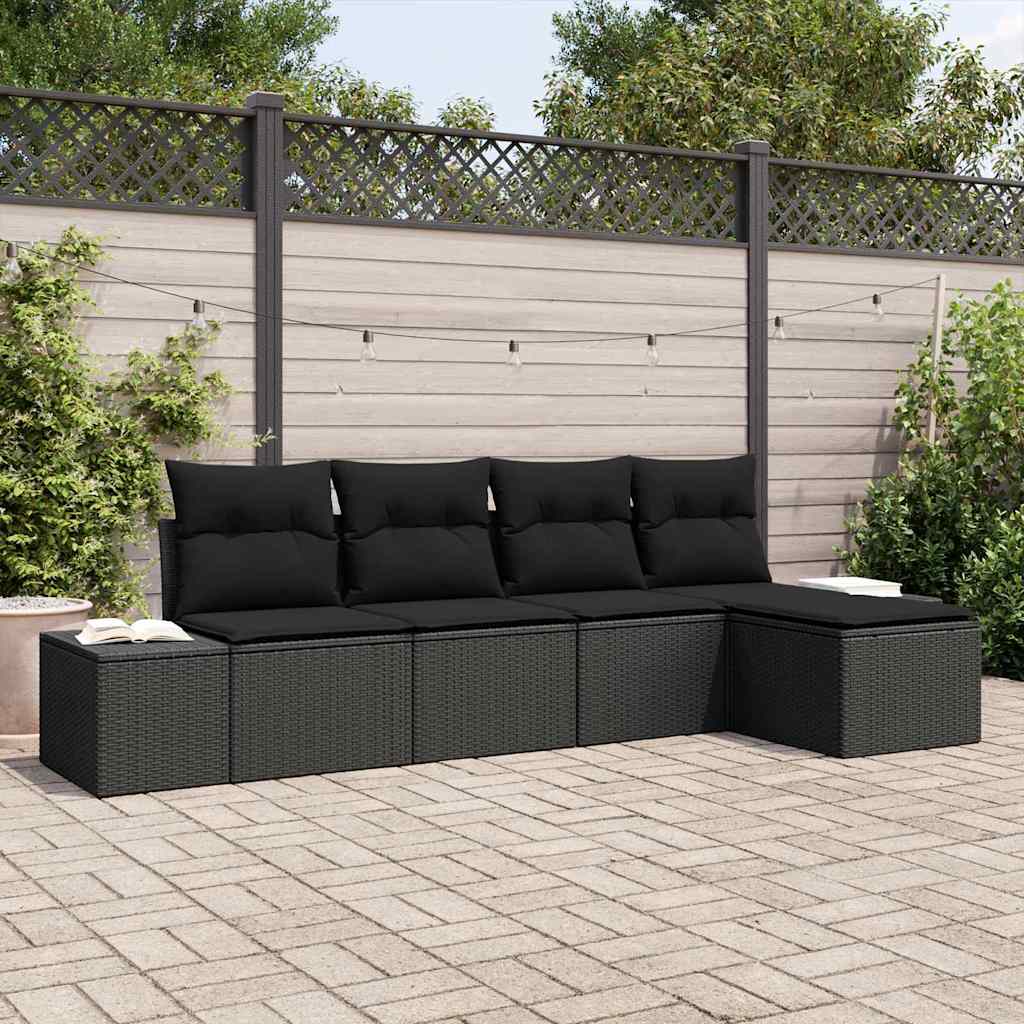 vidaXL Conjunto de sofá de jardín 5 uds. Negro ratán sintético