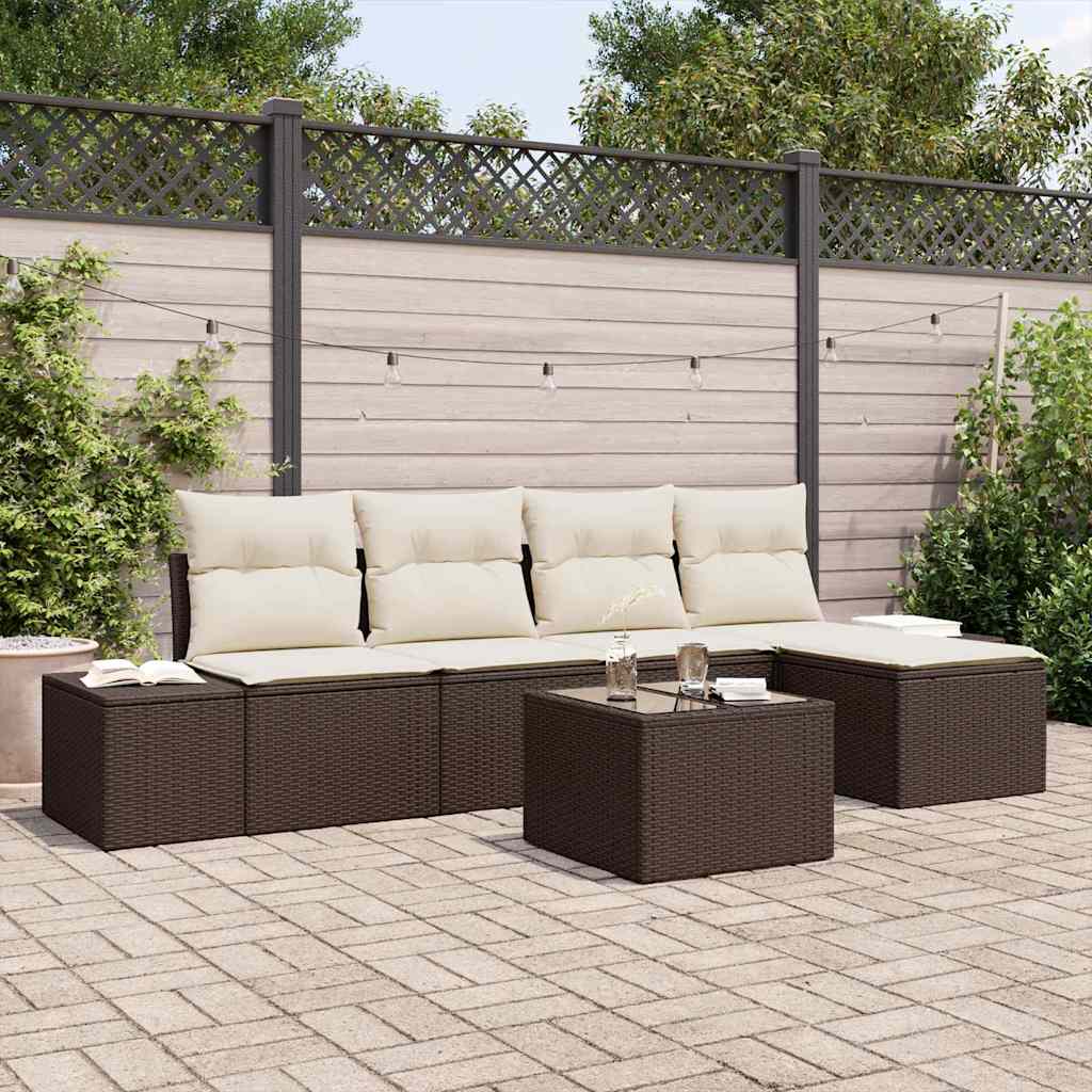 vidaXL Conjunto de sofá de jardín 5 uds. Marrón y crema