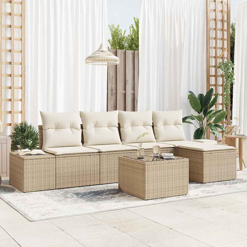 vidaXL Conjunto de sofá de jardín 5 uds. Beige y Crema ratán sintético