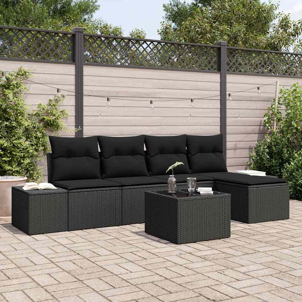 vidaXL Conjunto de sofá de jardín 5 uds. Negro ratán sintético