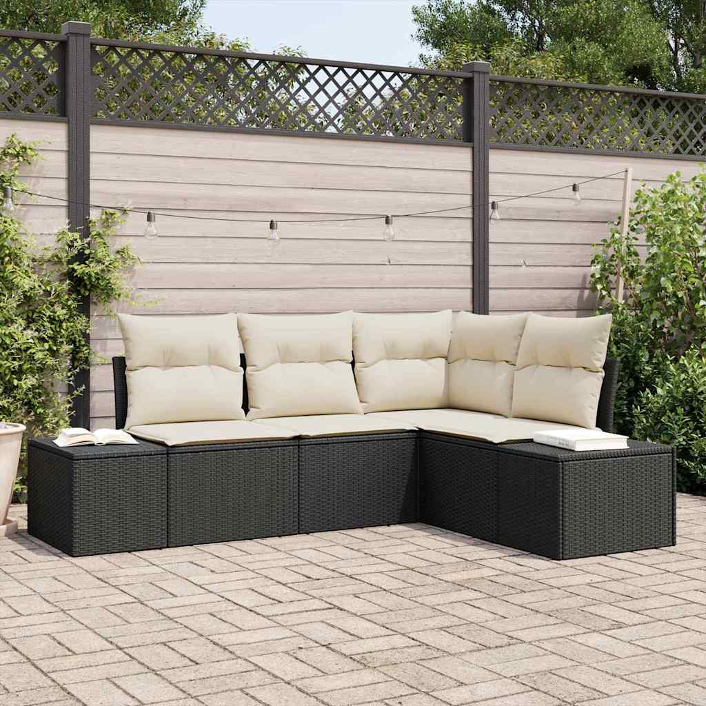 vidaXL Conjunto de sofás de jardín 4 uds. Negro y crema