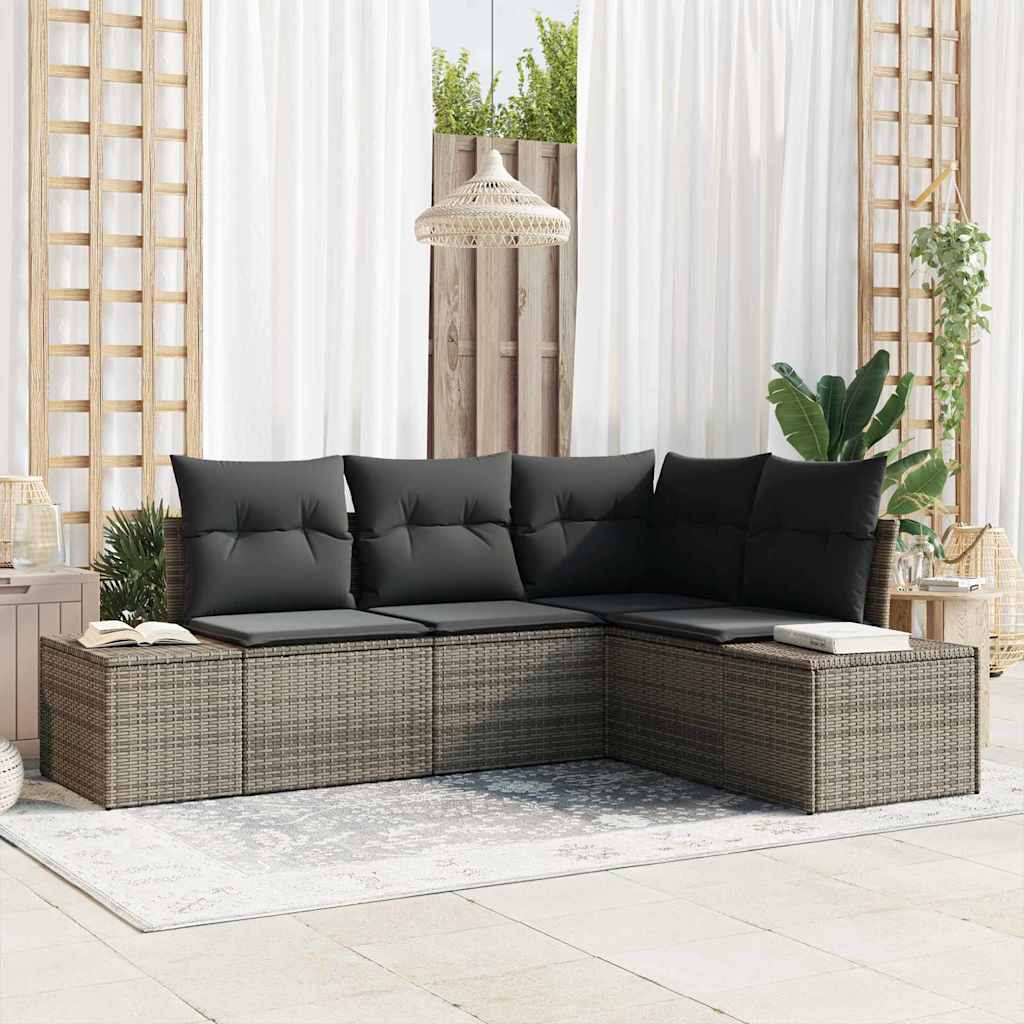 vidaXL Conjunto de sofás de jardín 4 uds. Gris ratán sintético