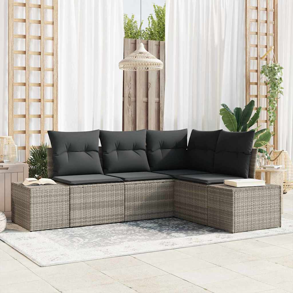 vidaXL Conjunto de sofás de jardín 4 uds. Gris Claro ratán sintético