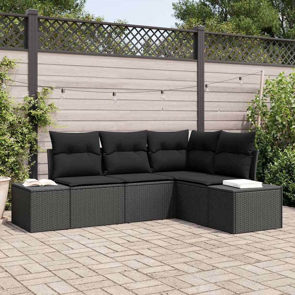 vidaXL Conjunto de sofás de jardín 4 uds. Negro ratán sintético
