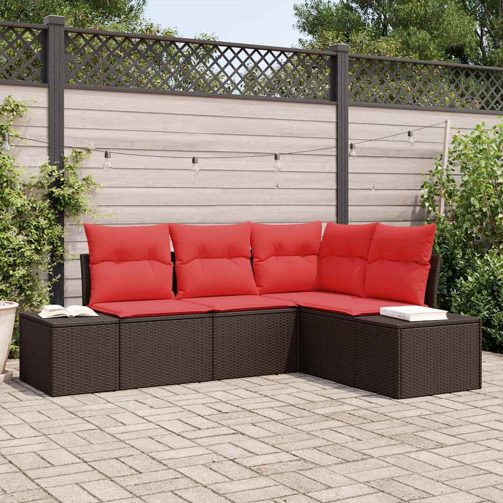 vidaXL Conjunto de sofás de jardín 4 uds. Marrón y Rojo