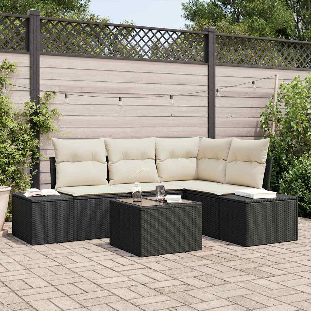 vidaXL Conjunto de sofás de jardín Marrón y crema ratán sintético
