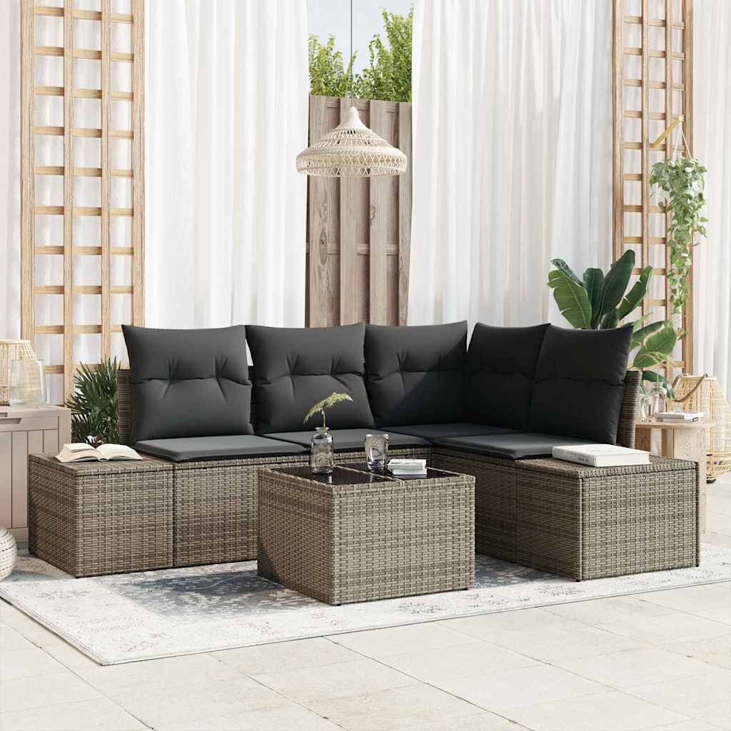 vidaXL Conjunto de sofás de jardín Gris Claro ratán sintético