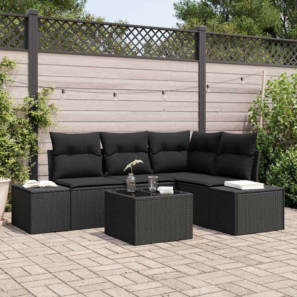 vidaXL Conjunto de sofás de jardín Negro ratán sintético