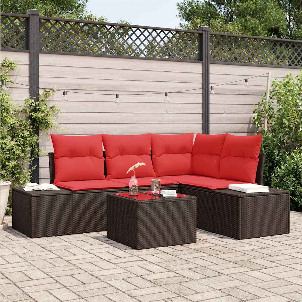 vidaXL Conjunto de sofás de jardín Marrón y Rojo ratán sintético