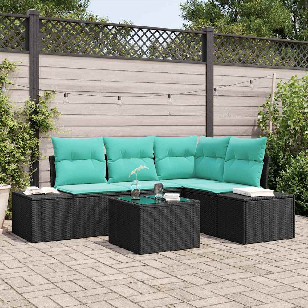 vidaXL Conjunto de sofás de jardín Negro y Turquesa ratán sintético